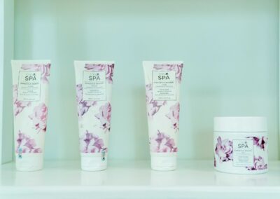 Chic CND Spa Gardenia Woods products showcased elegantly for skincare and wellness branding.