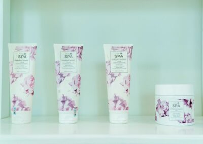 Chic CND Spa Gardenia Woods products showcased elegantly for skincare and wellness branding.